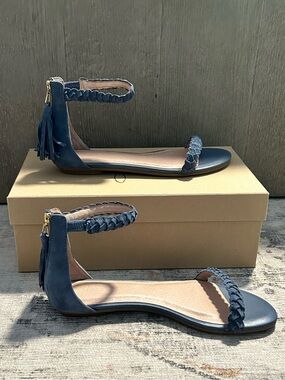 Joie Amina Braided Ankle Tassel Flat Sandals - Dusk